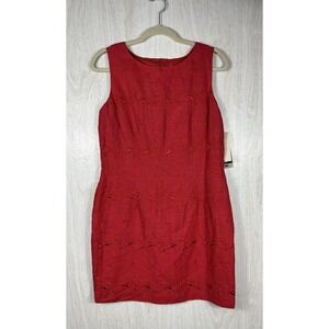 Vintage John Roberts 12P Red‎ Linen Embroidered Floral Dress Women’s Summer NWT